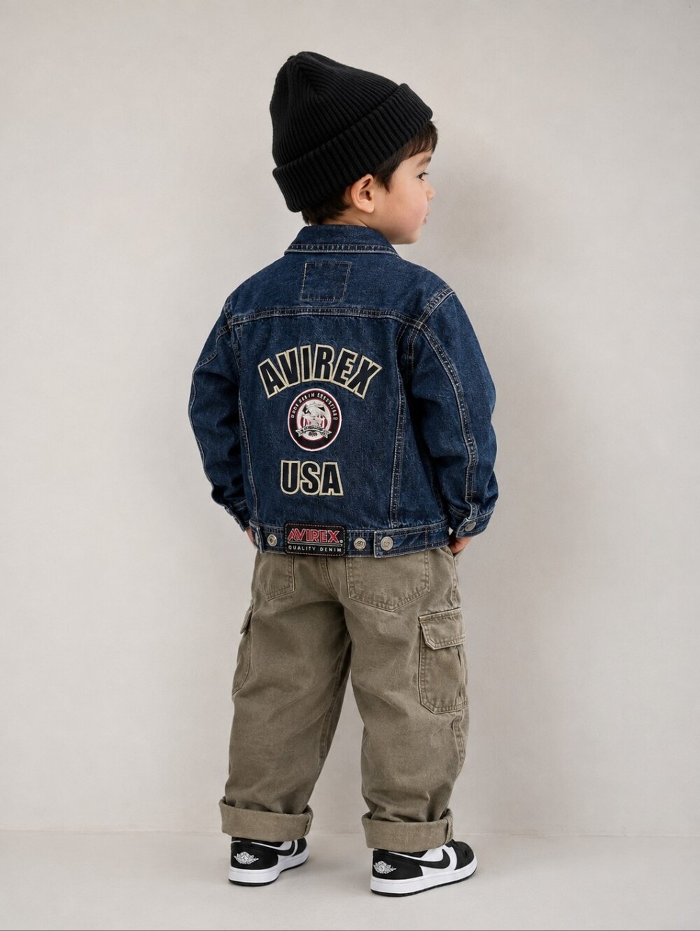 Vintage Avirex USA Denim Jacket Toddler 2T Embroidered Biker Trucker Y2K